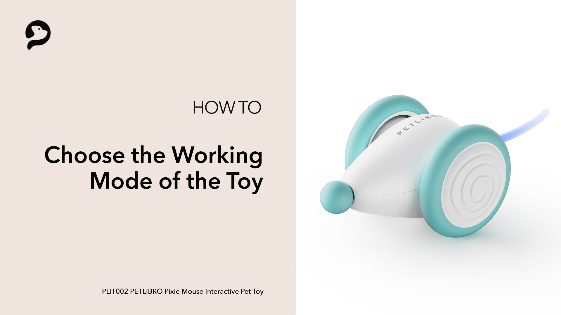 Petlibro Pixie Mouse interactive pet toy in white and teal with wheels and tail for pet play and stimulation