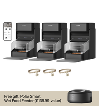Petlibro PETLIBRO cat pet automatic feeder set with app view; includes fountain and litter box, black units with clear trays
