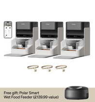 Petlibro PETLIBRO cat pet automatic feeder set with app, plus fountain and litter box; black-gray units with clear food bins