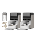 Petlibro smart automatic pet feeders in gray and white with clear food compartments, RFID collars, and mobile app control displayed