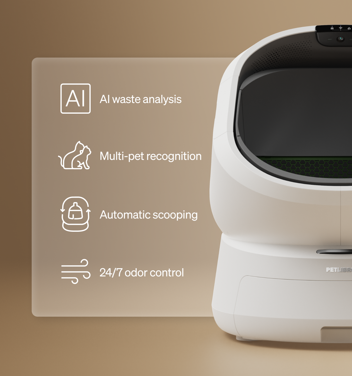 Petlibro PETLIBRO cat pet litter box with AI waste analysis, multi-pet recognition, automatic scooping, 24/7 odor control; fountain, automatic feeder keywords