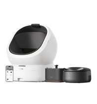 Petlibro PETLIBRO cat pet fountain, litter box, and automatic feeder set with app control, white and black devices on display