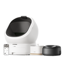 Petlibro PETLIBRO cat pet set: white litter box, water fountain, and black automatic feeder with app control on phone screen