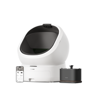 Petlibro PETLIBRO cat pet litter box with fountain and automatic feeder, white dome unit, black water bowl, app screen