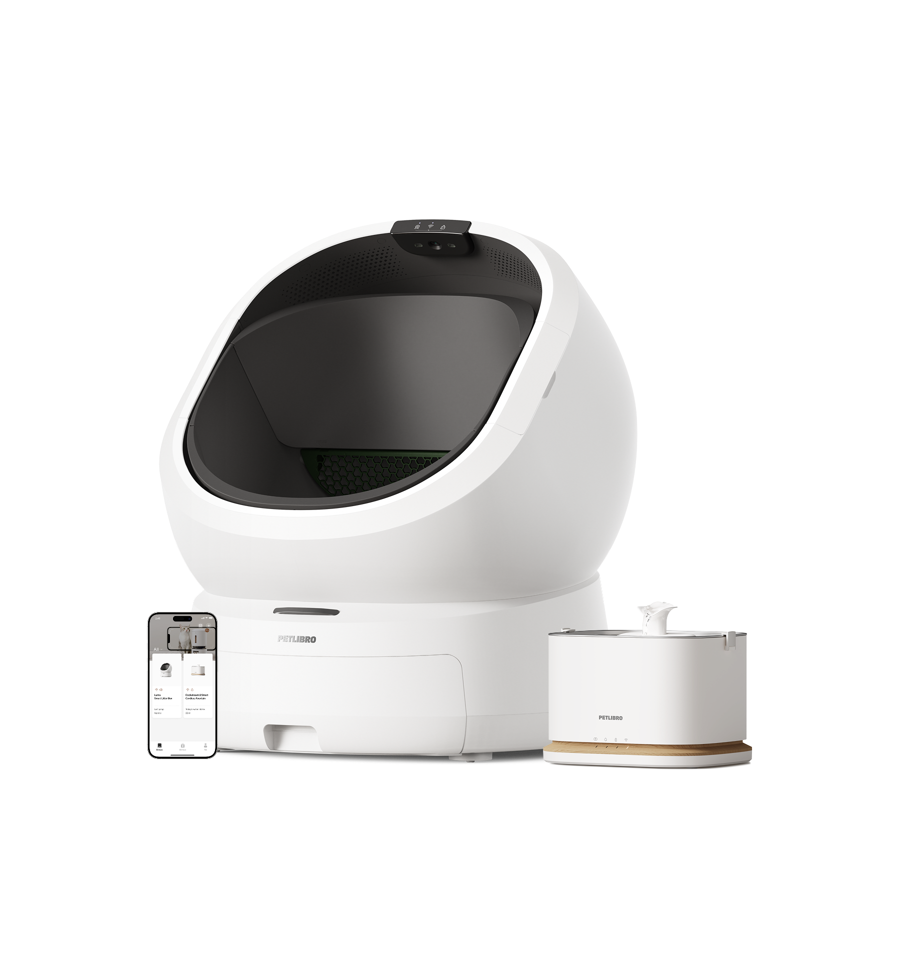 Petlibro PETLIBRO cat pet litter box with fountain and automatic feeder, white smart devices with app screen display