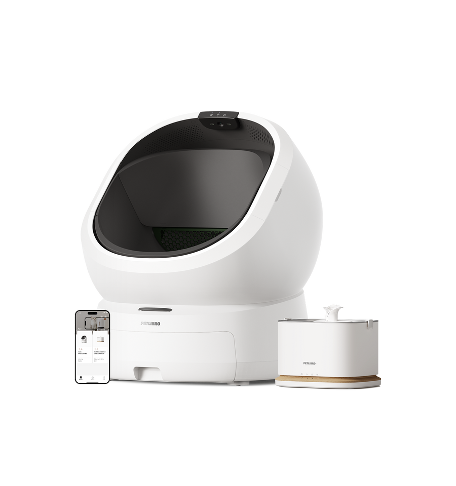 Petlibro PETLIBRO cat pet litter box with fountain and automatic feeder, white smart devices with app screen display
