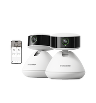 Petlibro PETLIBRO pet camera for cat, shown with app; pairs with fountain, litter box, automatic feeder in smart home setup