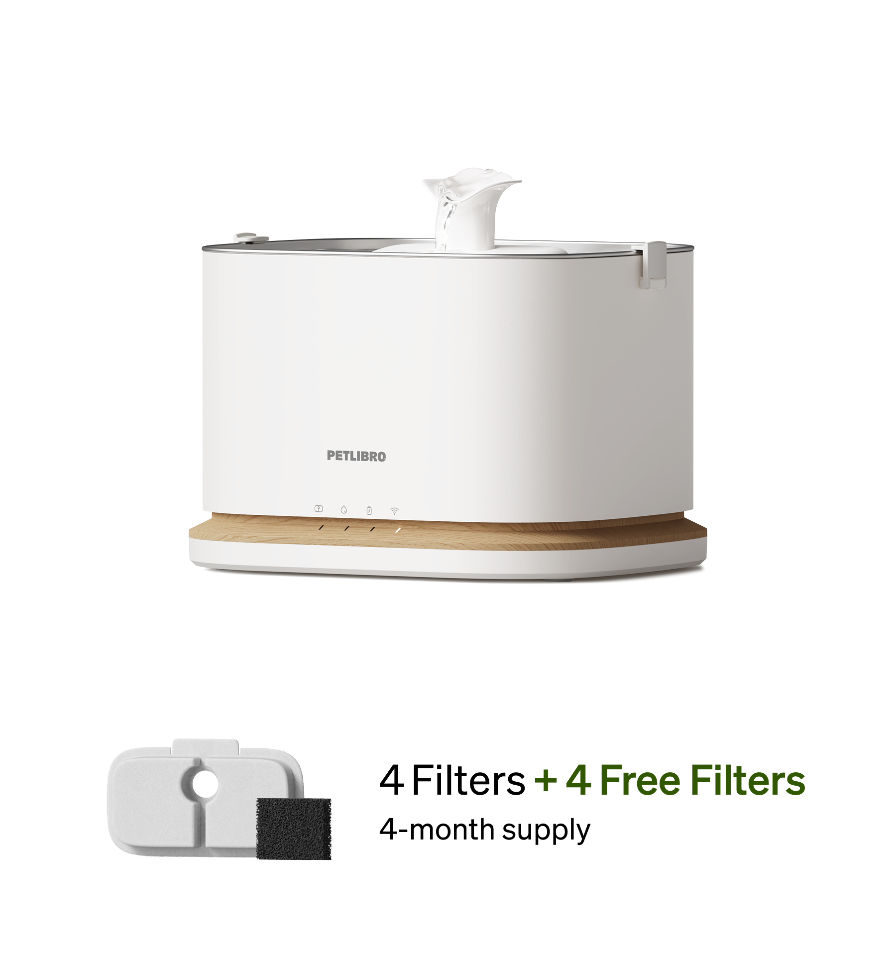 Petlibro PETLIBRO cat pet fountain, white water dispenser with 4 free filters; mentions litter box and automatic feeder accessories