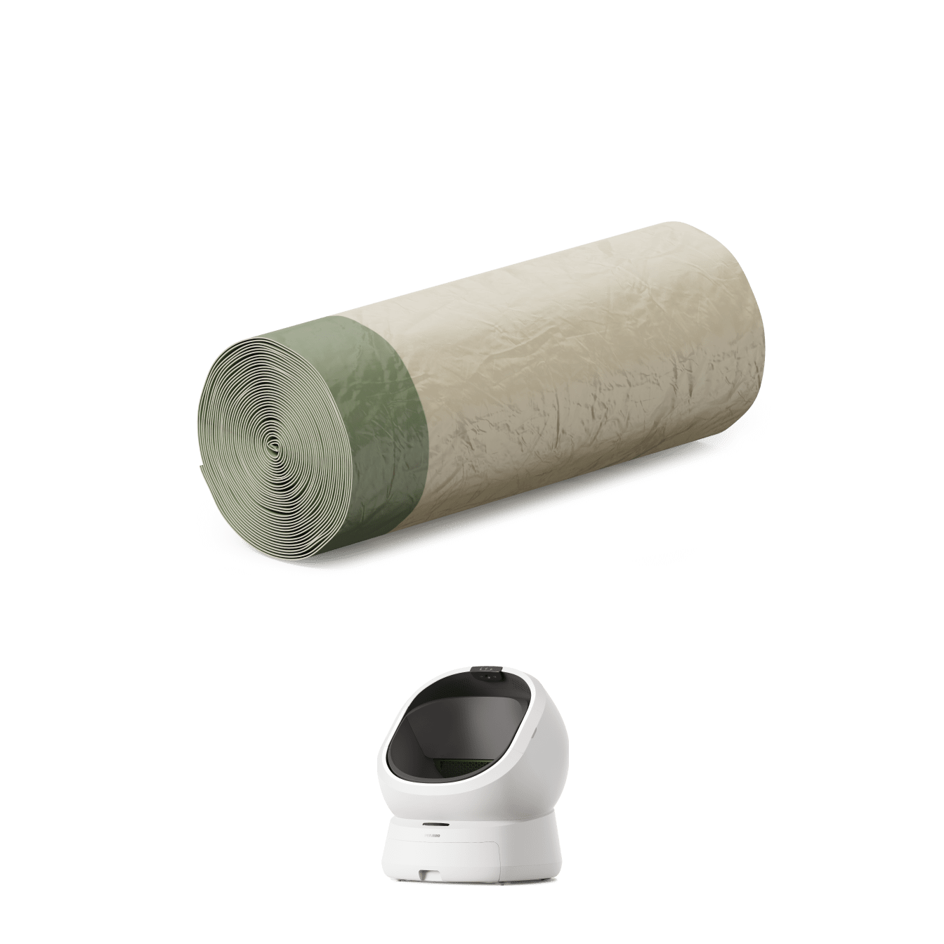 Petlibro PETLIBRO cat pet litter box liner roll with white automatic feeder, fountain accessories shown on green background