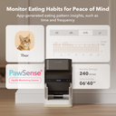 Petlibro PawSense health monitoring system with black and white automatic pet feeder displaying cat eating data and app insights