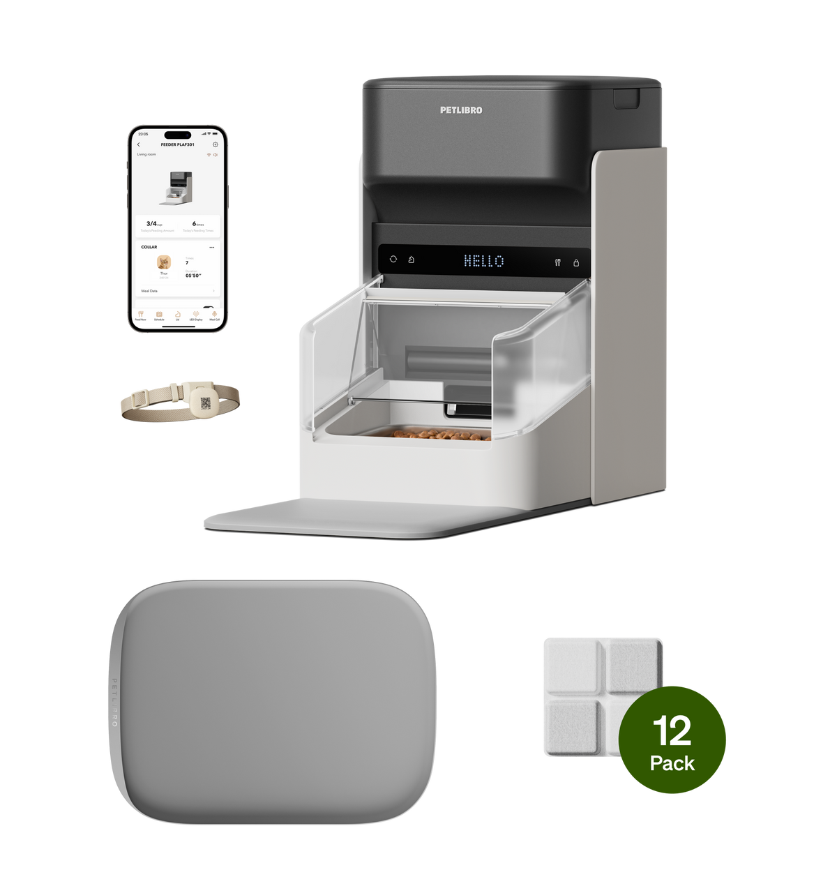 One RFID Smart Feeder & Food Desiccant Bag & Cove Placemat