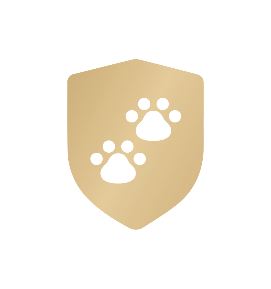Petlibro icon with beige shield and two white paw prints symbolizing pet protection or safety