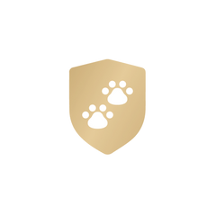 Petlibro gold shield icon with two white paw prints, symbolizing pet protection or safety features