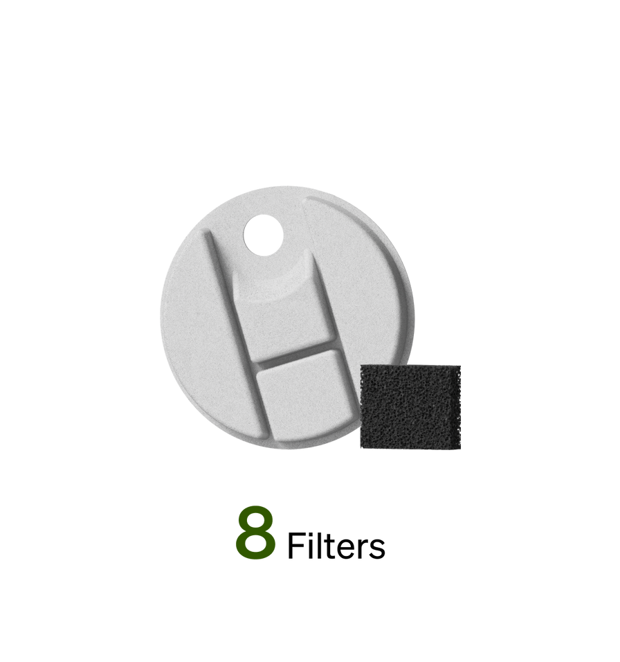 Petlibro PETLIBRO pet cat feeder fountain litter box filter set, white round cartridge with black foam pad on black background
