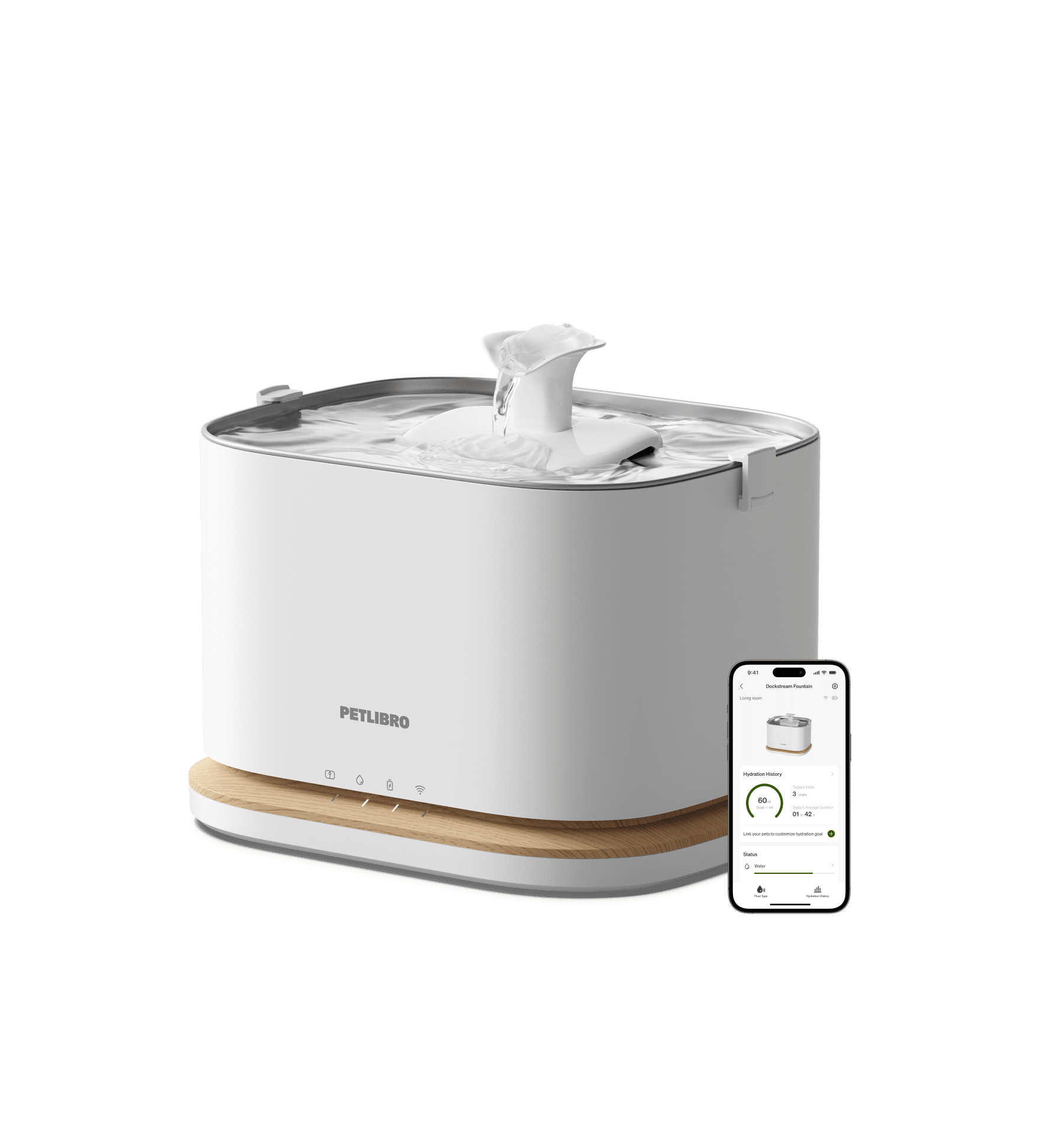 Petlibro PETLIBRO fontaine à eau blanche pour animal de compagnie, chat; mention distributeur automatique de nourriture et bac à litière sur app