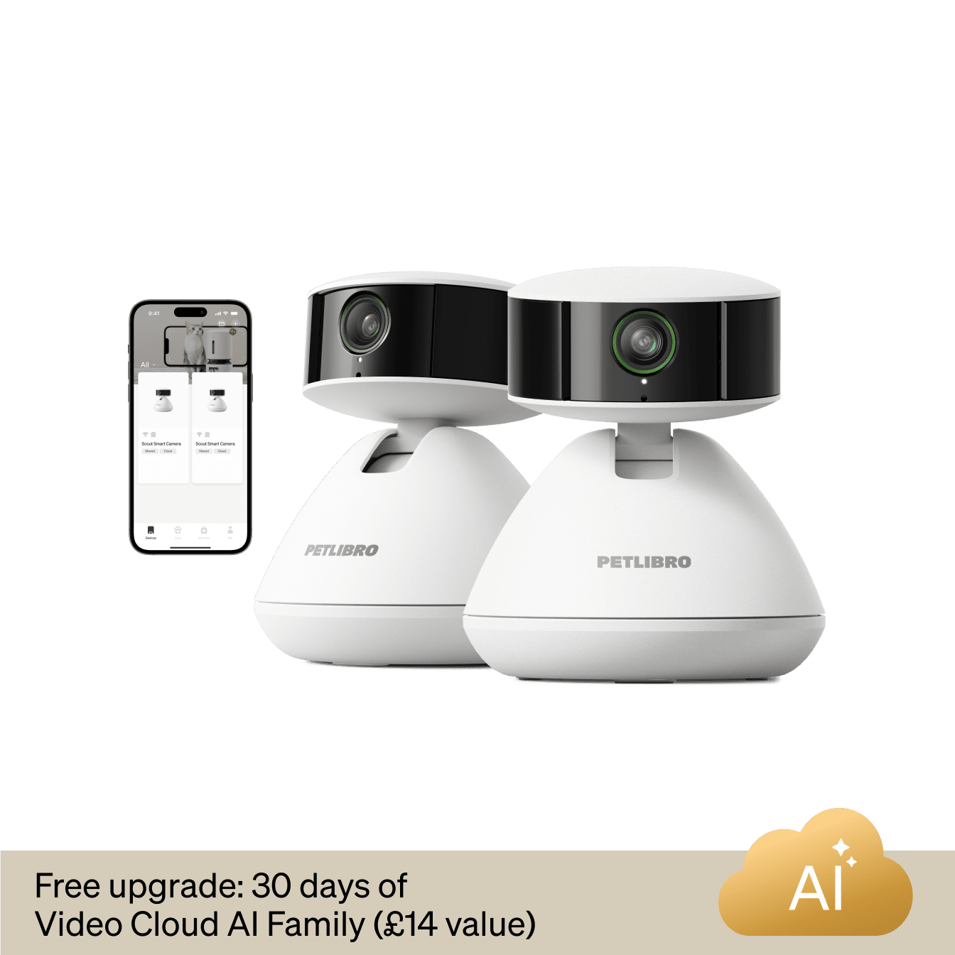 Petlibro PETLIBRO pet camera duo with app view; cat monitoring, not a fountain, litter box, or automatic feeder product image
