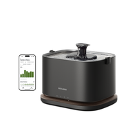 Petlibro PETLIBRO smart pet cat fountain feeder with app screen; black water fountain, mentions litter box ecosystem